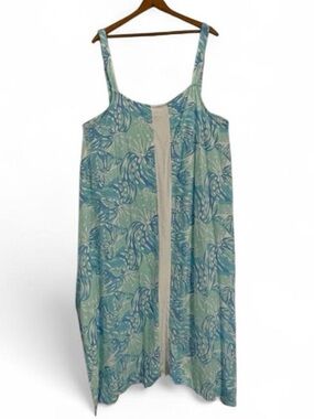Lilibridge Women's XXL Teal Summer Rayon Sun Dress Beach Resort Leaf Printed